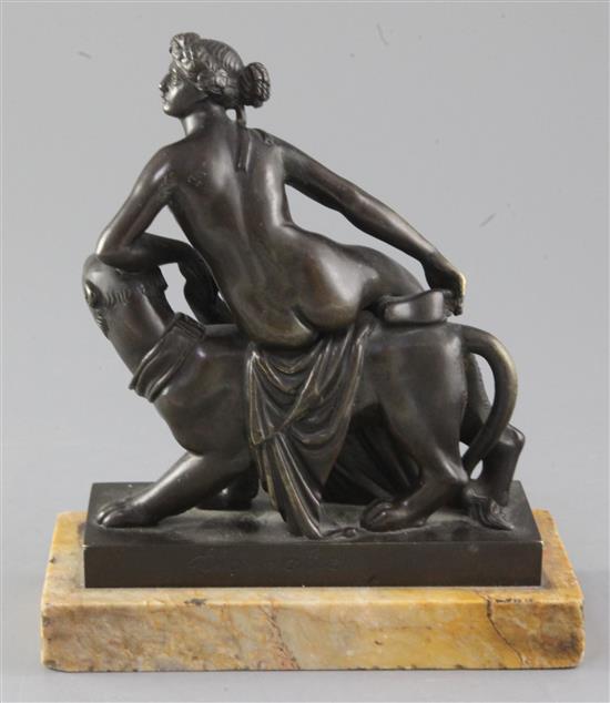 A Victorian bronze group of Ariadne reclining upon a leopard, height 7in.